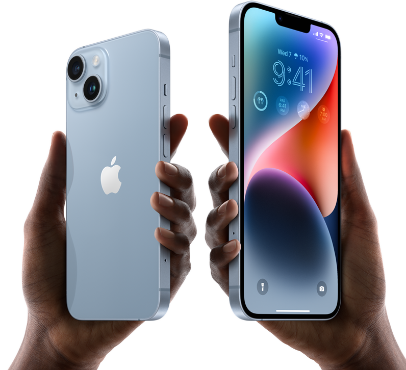 iPhone 14 и iPhone 14 Plus с диагональю 6,1 и 6,7 дюйма